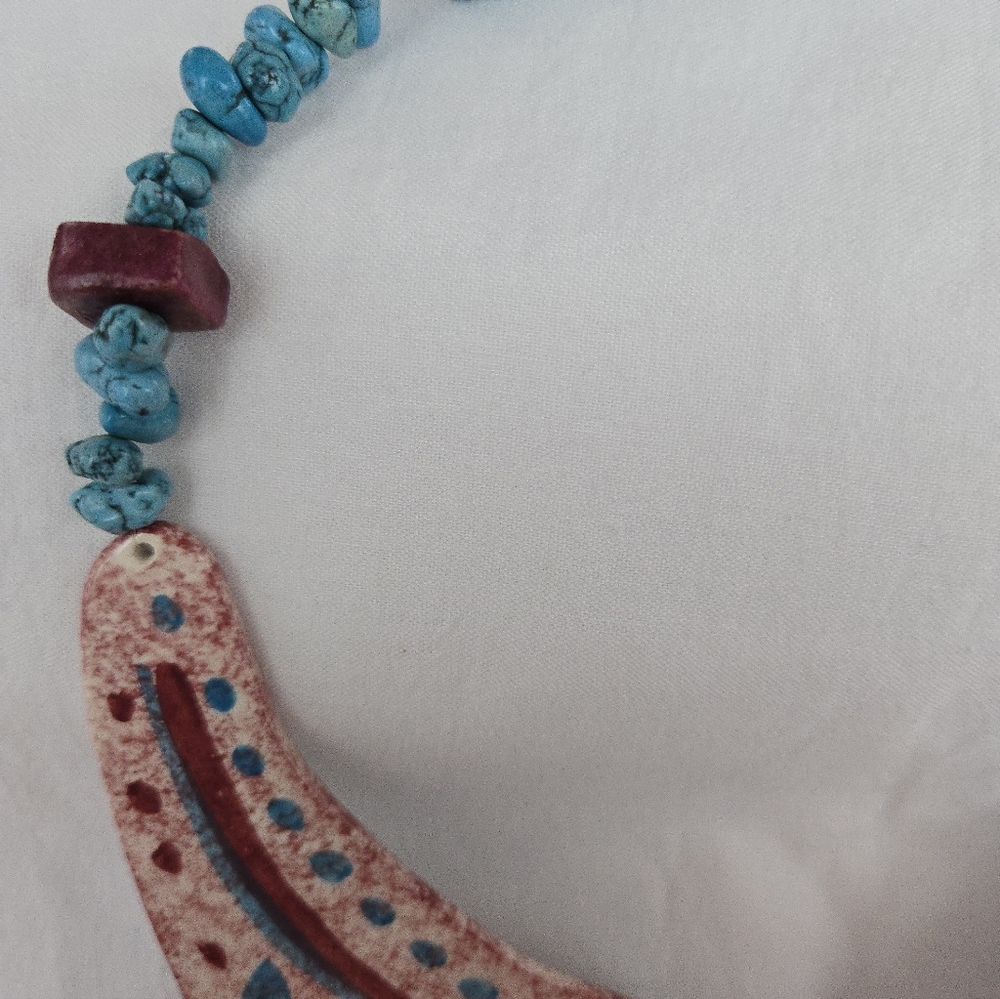 Vtg. Ceramic Handcrafted Collar Necklace Paisley 19" W/2"Extender - Picture 4 of 11